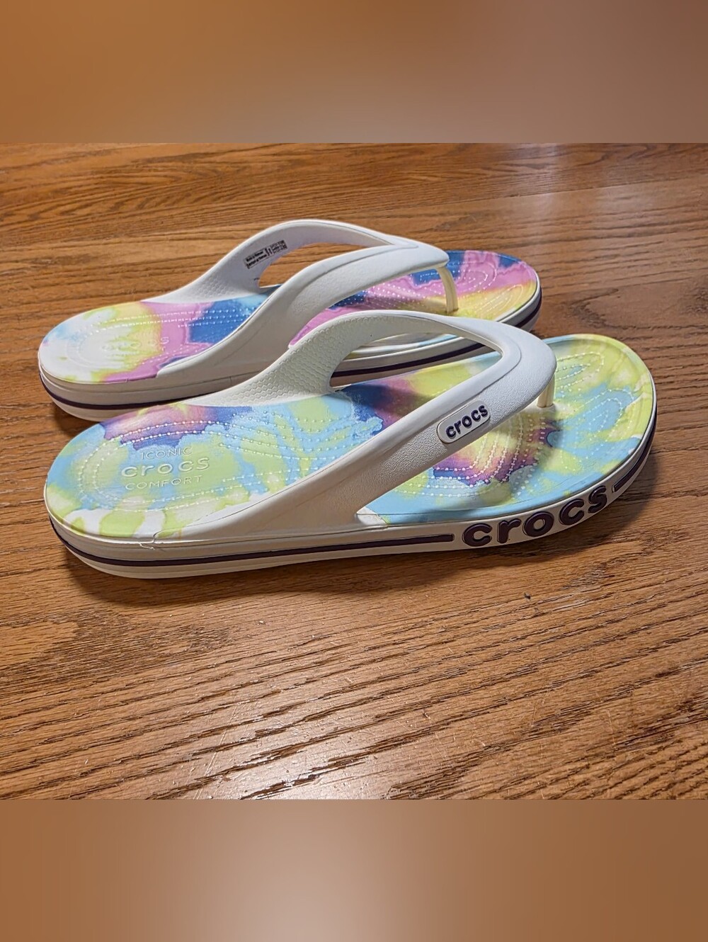 Crocs Bayaband Tie-Dye Mania Flip Flops White Multi Rainbow W9 M7 206358